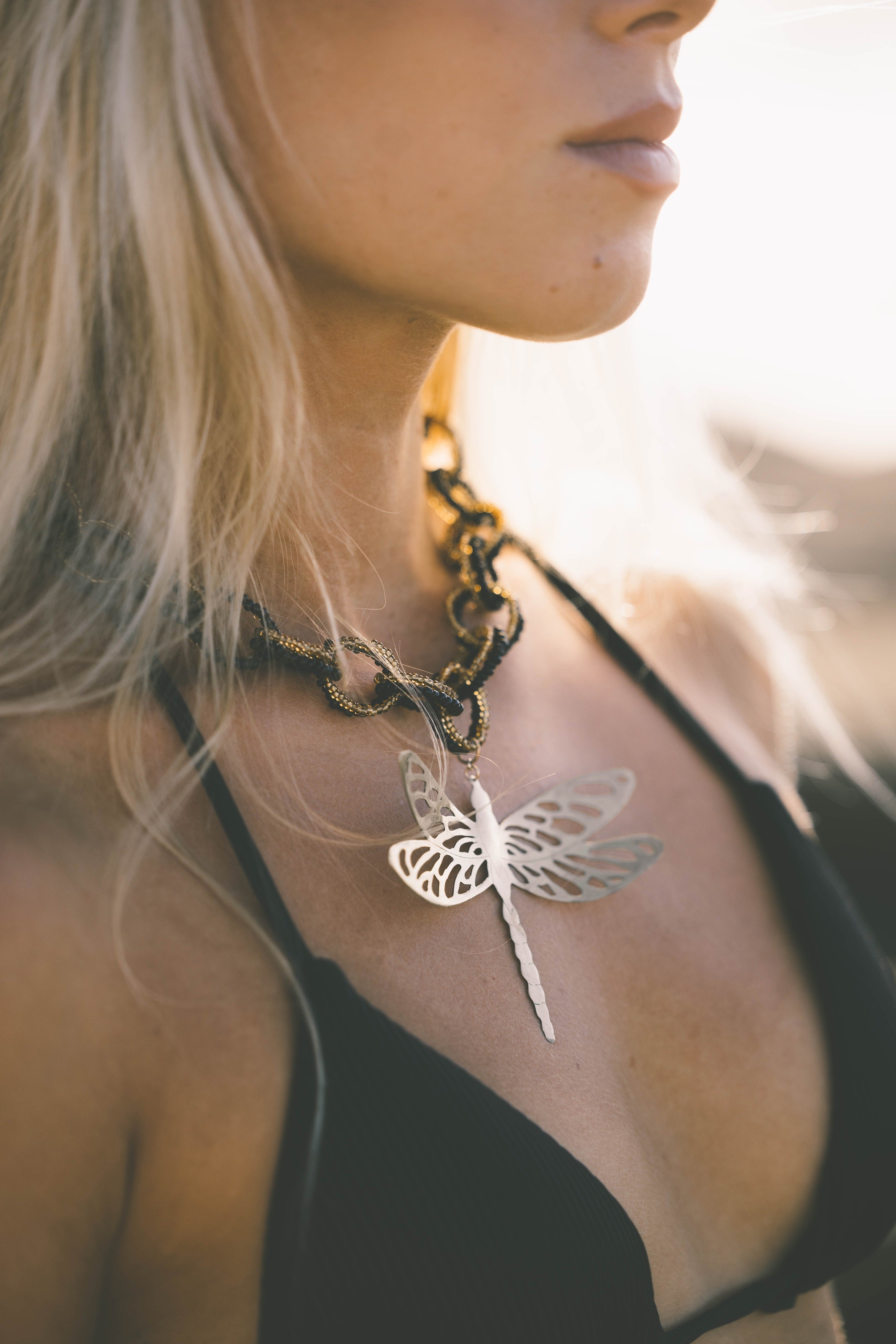 Dragonfly chunky beaded necklace