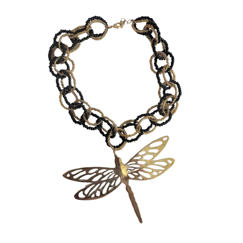 Dragonfly chunky beaded necklace